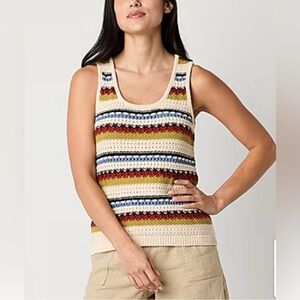 a.n.a Womens Scoop Neck Sleeveless Striped Pullover Sweater Size XL Crochet